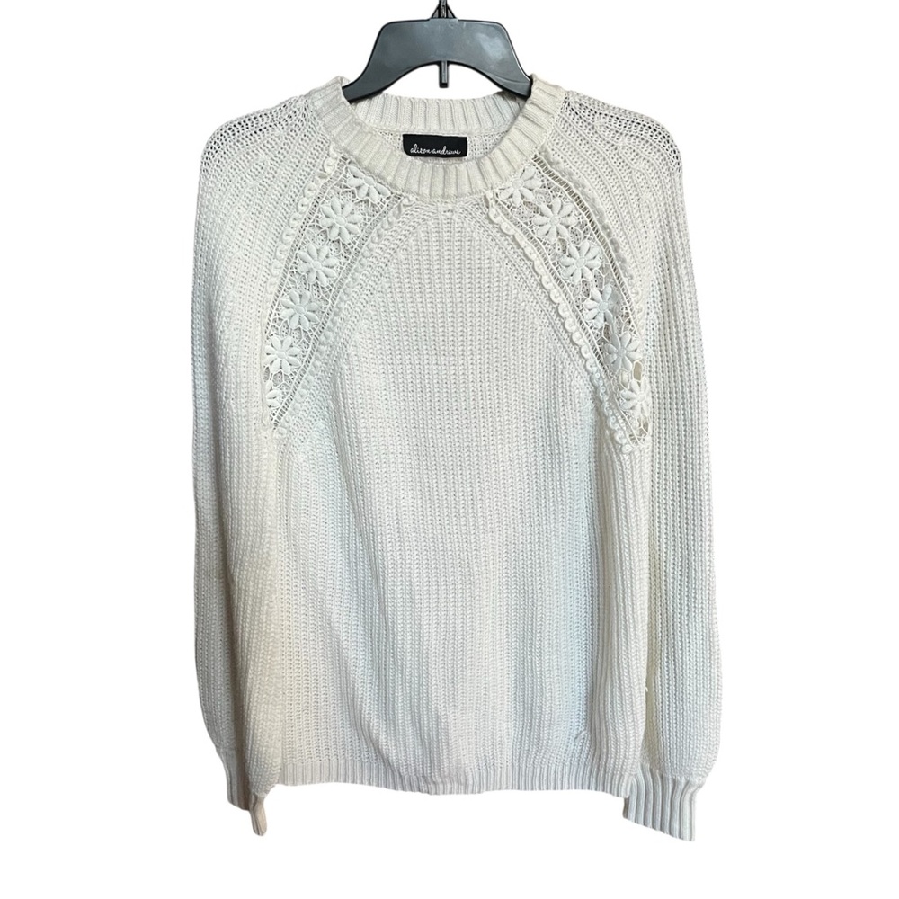 Alison Andrews Off White Sweater Floral Lace Knit Women’s size Large